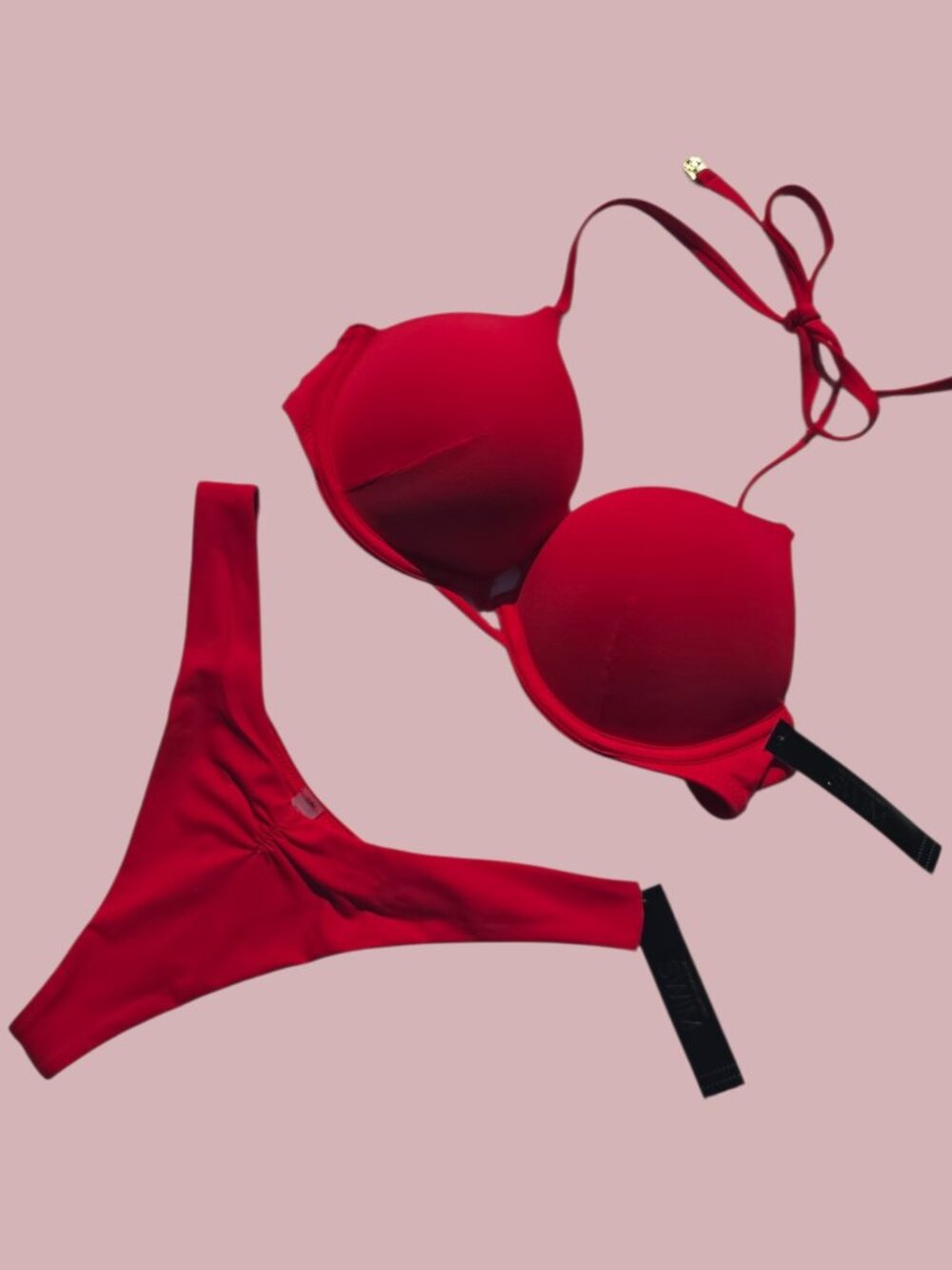 Victoria's Secret Swim Bombshell Push Up Top Thong Set Red NWT adds + 2 cups